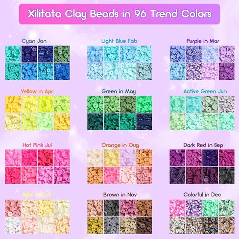 Xilitata 13850 قطعة من خرز الطين و6 صناديق مجموعة صنع سوار الصداقة 96 لونًا طقم صنع المجوهرات مجموعة Preppy مع 1000 خرزة حرف و850 سحر DIY طقم صنع سوار عيد الميلاد للأطفال البنات in Kuwait