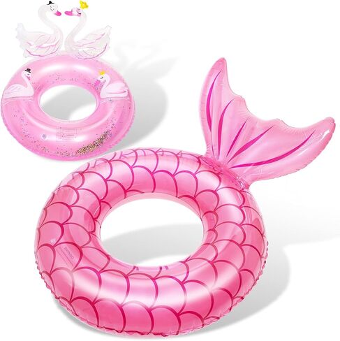 2 Pack Inflatable Swimming Ring, 36" & 24" Pool Float, Cute Pool Tubes with Glitters for Adults and Kids, Outdoor Pool Beach Water Floats Party Supplies, Kids Floaties for Swimming Pool in Kuwait