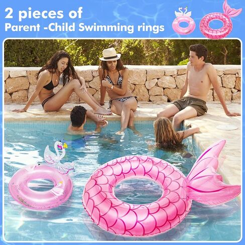2 Pack Inflatable Swimming Ring, 36" & 24" Pool Float, Cute Pool Tubes with Glitters for Adults and Kids, Outdoor Pool Beach Water Floats Party Supplies, Kids Floaties for Swimming Pool in Kuwait