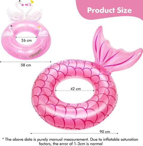 2 Pack Inflatable Swimming Ring, 36" & 24" Pool Float, Cute Pool Tubes with Glitters for Adults and Kids, Outdoor Pool Beach Water Floats Party Supplies, Kids Floaties for Swimming Pool in Kuwait