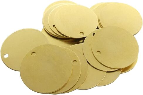 ABBECIAO 1"Brass Valve Tags Stamping Tags 0.04" Round Engraved Metal Blanks Chits with Hole for Pipe Valves, Equipment, Tool and Keys Labeling 50 Pack in Kuwait