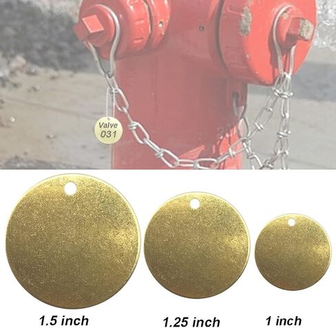 ABBECIAO 1"Brass Valve Tags Stamping Tags 0.04" Round Engraved Metal Blanks Chits with Hole for Pipe Valves, Equipment, Tool and Keys Labeling 50 Pack in Kuwait