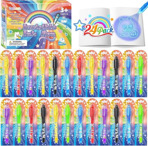 GIFTINBOX Invisible Ink Pen, 28PCS Spy Pen for Kids with UV Light Magic Marker for Secret Message, Birthday Party Favors for Kids, Classroom Prize for Students, Kids Christmas Gift Stocking Stuffers in Kuwait