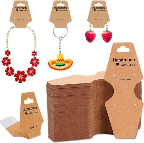 200 Pieces Keychain Display Cards with Adhesive Necklace Bracelet Jewelry Hanging Blank Kraft Paper Packaging Tags in Kuwait