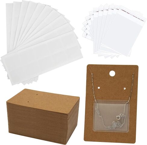 Temlum 100pcs Jewelry Display Cards with Adhesive Pouch & Clear Bag, White in Kuwait