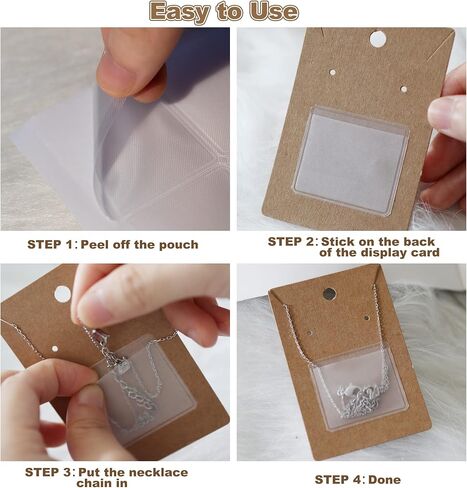 Temlum 100pcs Jewelry Display Cards with Adhesive Pouch & Clear Bag, White in Kuwait