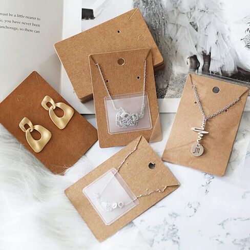Temlum 100pcs Jewelry Display Cards with Adhesive Pouch & Clear Bag, White in Kuwait