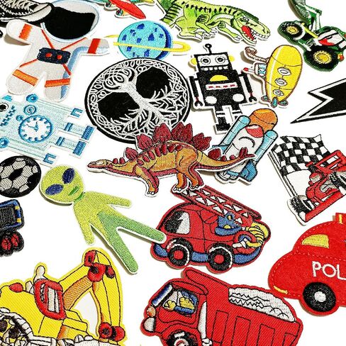 30pcs Boys Iron on Patches for Clothing Jackets DIY Sew Embroidered Applique Decorative Repair Patches in Kuwait