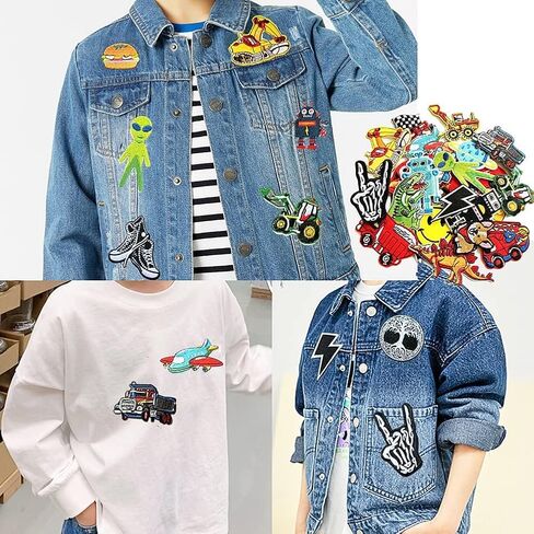 30pcs Boys Iron on Patches for Clothing Jackets DIY Sew Embroidered Applique Decorative Repair Patches in Kuwait
