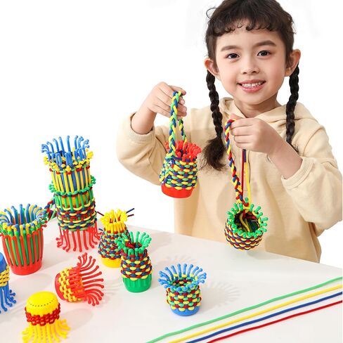 رينبو توي فروج مجموعة نسج سلة للاطفال - مجموعات حرفية ممتعة وتعليمية - العاب حسية لمرحلة ما قبل المدرسة والاطفال الصغار - تطوير المهارات الحركية الدقيقة والابداع - للاولاد والبنات من سن 2-4 سنوات in Kuwait