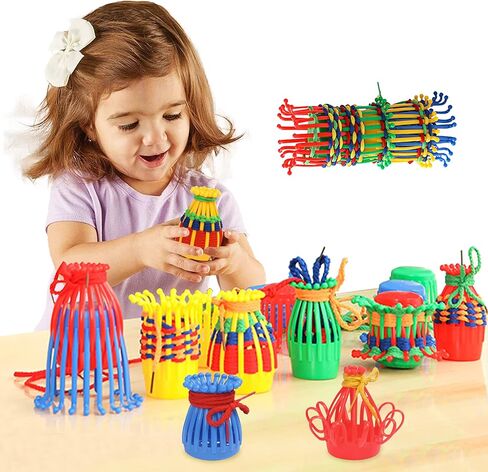 رينبو توي فروج مجموعة نسج سلة للاطفال - مجموعات حرفية ممتعة وتعليمية - العاب حسية لمرحلة ما قبل المدرسة والاطفال الصغار - تطوير المهارات الحركية الدقيقة والابداع - للاولاد والبنات من سن 2-4 سنوات in Kuwait