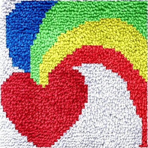 Numptain Latch Hook Kits for Adults,DIY Rug Crafts Love Rainbow Pattern Color Printed Canvas,Latch Hook Kits for Beginners Handmade Needlework Crafts Home Decoration,12"x12" NT1 in Kuwait