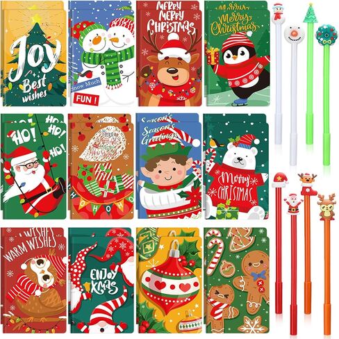 Tenceur 48 Pcs Christmas Mini Notebook with Ballpoint Pen Xmas Notepad Merry Christmas Small Memo Pad Santa Snowman Pocket Notebook for Xmas Party Kids Home Party Favor Gifts (Classic Style) in Kuwait