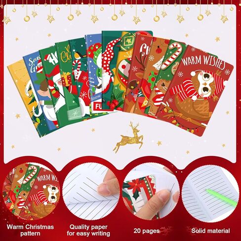 Tenceur 48 Pcs Christmas Mini Notebook with Ballpoint Pen Xmas Notepad Merry Christmas Small Memo Pad Santa Snowman Pocket Notebook for Xmas Party Kids Home Party Favor Gifts (Classic Style) in Kuwait