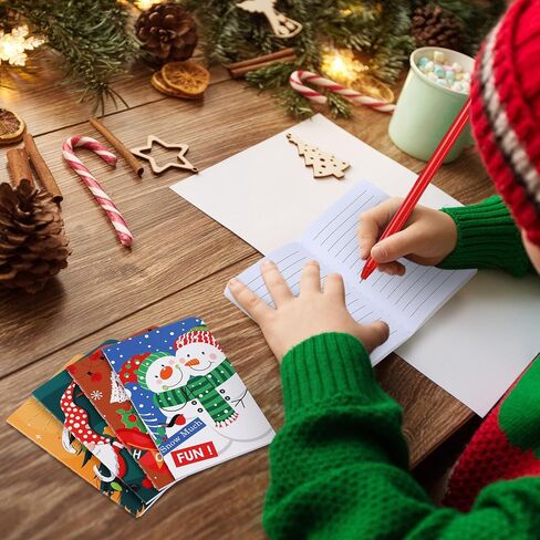 Tenceur 48 Pcs Christmas Mini Notebook with Ballpoint Pen Xmas Notepad Merry Christmas Small Memo Pad Santa Snowman Pocket Notebook for Xmas Party Kids Home Party Favor Gifts (Classic Style) in Kuwait