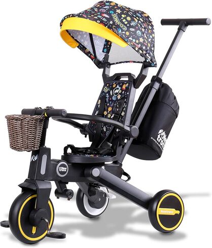 Adventure Pro Summer Edition - Foldable Tricycle for Toddlers-Big Canopy, Basket,Travel Backpack and Parent Bag - Toddler Tricycle for Ages 10 Months to 5 Years (Batman/Black) in Kuwait