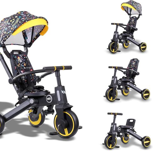 Adventure Pro Summer Edition - Foldable Tricycle for Toddlers-Big Canopy, Basket,Travel Backpack and Parent Bag - Toddler Tricycle for Ages 10 Months to 5 Years (Batman/Black) in Kuwait