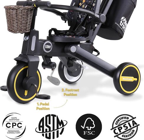 Adventure Pro Summer Edition - Foldable Tricycle for Toddlers-Big Canopy, Basket,Travel Backpack and Parent Bag - Toddler Tricycle for Ages 10 Months to 5 Years (Batman/Black) in Kuwait
