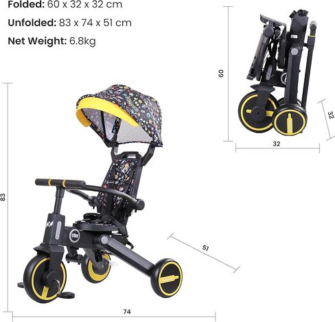 Adventure Pro Summer Edition - Foldable Tricycle for Toddlers-Big Canopy, Basket,Travel Backpack and Parent Bag - Toddler Tricycle for Ages 10 Months to 5 Years (Batman/Black) in Kuwait