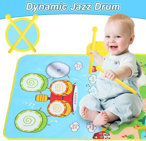 حصيرة اللعب الموسيقية Love&Mini Baby 2 في 1 - لوحة مفاتيح البيانو ولعبة الطبل للأطفال الصغار للتعليم المبكر، سجادة اللعب الموسيقية المحمولة التي تعمل باللمس، لعبة هدية عيد الميلاد لعمر 3 4 5+ سنوات للأولاد والبنات in Kuwait