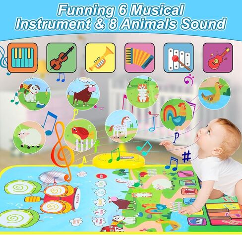 حصيرة اللعب الموسيقية Love&Mini Baby 2 في 1 - لوحة مفاتيح البيانو ولعبة الطبل للأطفال الصغار للتعليم المبكر، سجادة اللعب الموسيقية المحمولة التي تعمل باللمس، لعبة هدية عيد الميلاد لعمر 3 4 5+ سنوات للأولاد والبنات in Kuwait