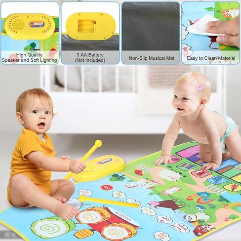 حصيرة اللعب الموسيقية Love&Mini Baby 2 في 1 - لوحة مفاتيح البيانو ولعبة الطبل للأطفال الصغار للتعليم المبكر، سجادة اللعب الموسيقية المحمولة التي تعمل باللمس، لعبة هدية عيد الميلاد لعمر 3 4 5+ سنوات للأولاد والبنات in Kuwait
