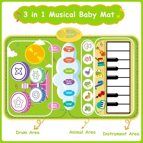 Biulotter 1 Year Old Girl Gifts, Piano Mat Baby Toys for 1 Year Old Girls & Boys, 3 in 1 Music Mat with Keyboard & Drum, Early Educational Musical Toys Birthday Gifts for 1 2 3 Year Old Girls & Boys in Kuwait