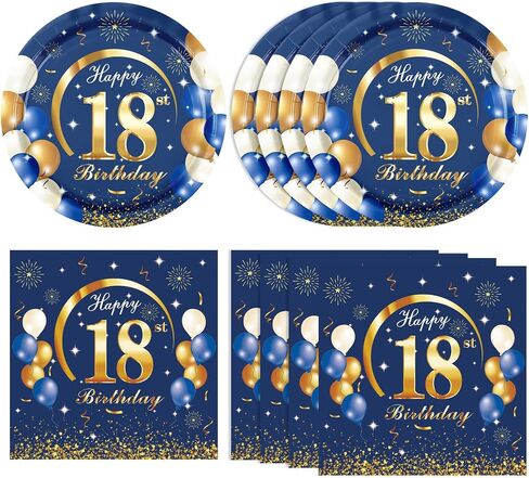 40PCS 100th Birthday Party Supplies Navy Blue and Gold Happy 100th Birthday Anniversary Disposable Tableware Include Plates and Napkins for Man Serve 20 in Kuwait