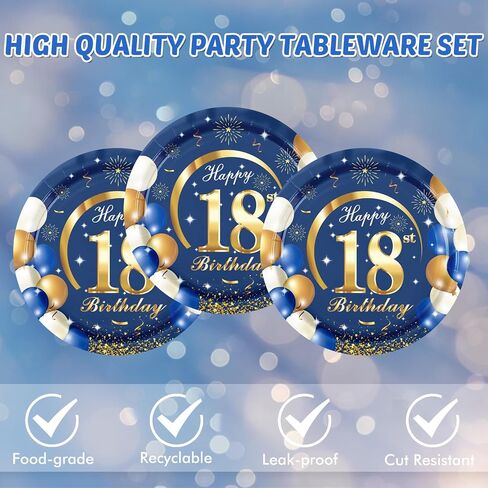 40PCS 100th Birthday Party Supplies Navy Blue and Gold Happy 100th Birthday Anniversary Disposable Tableware Include Plates and Napkins for Man Serve 20 in Kuwait
