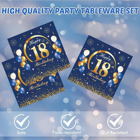 40PCS 100th Birthday Party Supplies Navy Blue and Gold Happy 100th Birthday Anniversary Disposable Tableware Include Plates and Napkins for Man Serve 20 in Kuwait