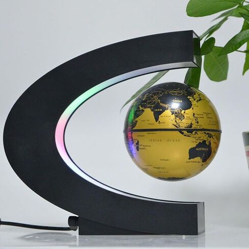 Senders Floating Globe with LED Lights C Shape Magnetic Levitation Floating Globe World Map for Desk Decoration (Gold) in Kuwait