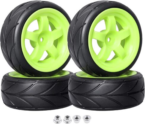Pre-Glued OD 2.55" 12mm Hex Wheels Rims and Rubber Tires for Traxxas Tamiya HPI HSP Redcat RC 1/10 On Road Racing Car, Set of 4 (Color C) in Saudi Arabia