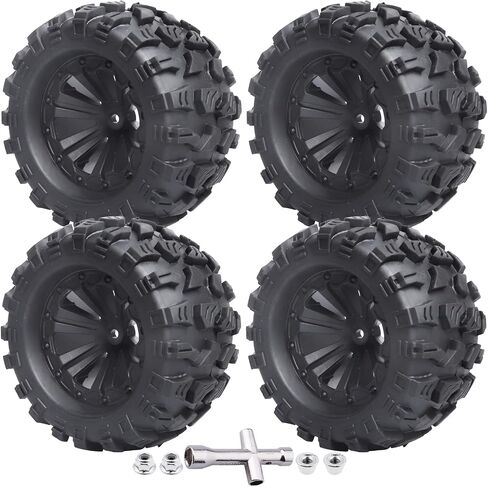 4Pcs 2.8 Preglued Mounted OD 125mm 1/10 RC Truck Tires and Wheels 12mm Hex Hubs for Traxxas Stampede Rustler VXL 4x4 2WD Redcat Volcano EPX Pro Exceed Infinitive in Saudi Arabia