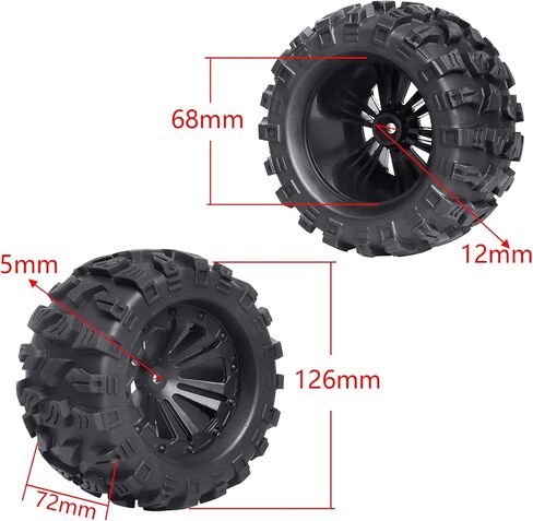 4Pcs 2.8 Preglued Mounted OD 125mm 1/10 RC Truck Tires and Wheels 12mm Hex Hubs for Traxxas Stampede Rustler VXL 4x4 2WD Redcat Volcano EPX Pro Exceed Infinitive in Saudi Arabia