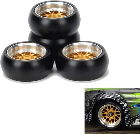 RCAWD RC Drift Wheels Enlarged Alum Rim Classic Drift Tire for 1/28 Kyosho Mini-Z Mini-Q Mini-D Wltoys K969 K989 P929 Upgrade Parts OD 29mm Width 11mm (Yellow) in Kuwait