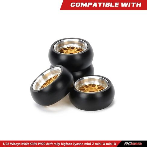 RCAWD RC Drift Wheels Enlarged Alum Rim Classic Drift Tire for 1/28 Kyosho Mini-Z Mini-Q Mini-D Wltoys K969 K989 P929 Upgrade Parts OD 29mm Width 11mm (Yellow) in Kuwait