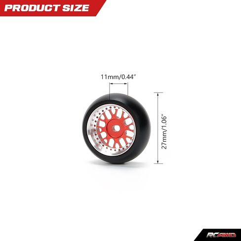 RCAWD RC Drift Wheels Enlarged Alum Rim Classic Drift Tire for 1/28 Kyosho Mini-Z Mini-Q Mini-D Wltoys K969 K989 P929 Upgrade Parts OD 29mm Width 11mm (Yellow) in Kuwait