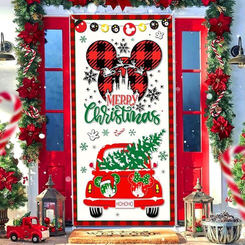 لافتة باب زينة عيد الميلاد على شكل فأر كرتوني، مقاس 35.4 × 70.8 بوصة، زينة باب عيد الميلاد، غطاء باب كبير لعيد الميلاد لمستلزمات حفلات الشتاء والعطلات in Kuwait