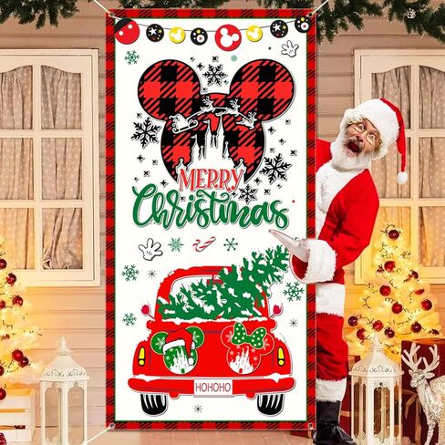 لافتة باب زينة عيد الميلاد على شكل فأر كرتوني، مقاس 35.4 × 70.8 بوصة، زينة باب عيد الميلاد، غطاء باب كبير لعيد الميلاد لمستلزمات حفلات الشتاء والعطلات in Kuwait
