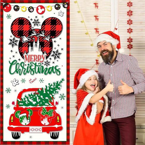 لافتة باب زينة عيد الميلاد على شكل فأر كرتوني، مقاس 35.4 × 70.8 بوصة، زينة باب عيد الميلاد، غطاء باب كبير لعيد الميلاد لمستلزمات حفلات الشتاء والعطلات in Kuwait