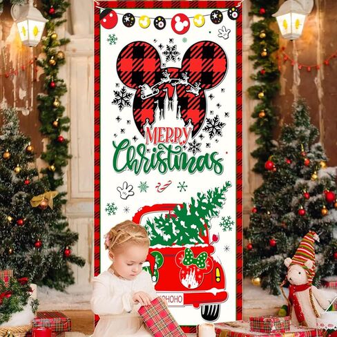 لافتة باب زينة عيد الميلاد على شكل فأر كرتوني، مقاس 35.4 × 70.8 بوصة، زينة باب عيد الميلاد، غطاء باب كبير لعيد الميلاد لمستلزمات حفلات الشتاء والعطلات in Kuwait