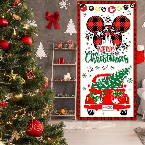 لافتة باب زينة عيد الميلاد على شكل فأر كرتوني، مقاس 35.4 × 70.8 بوصة، زينة باب عيد الميلاد، غطاء باب كبير لعيد الميلاد لمستلزمات حفلات الشتاء والعطلات in Kuwait