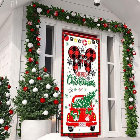 لافتة باب زينة عيد الميلاد على شكل فأر كرتوني، مقاس 35.4 × 70.8 بوصة، زينة باب عيد الميلاد، غطاء باب كبير لعيد الميلاد لمستلزمات حفلات الشتاء والعطلات in Kuwait