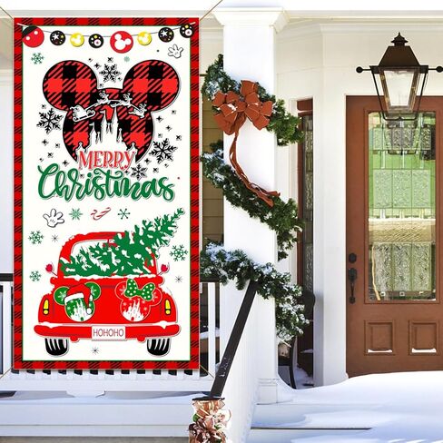 لافتة باب زينة عيد الميلاد على شكل فأر كرتوني، مقاس 35.4 × 70.8 بوصة، زينة باب عيد الميلاد، غطاء باب كبير لعيد الميلاد لمستلزمات حفلات الشتاء والعطلات in Kuwait