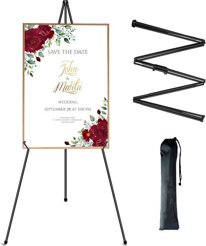 Easel Stand for Display, Easel Stand for Wedding Sign, 63" Folding Poster Easel, Floor Stand for Sign, Collapsable Portable Tripod, Art Poster Metal Stand for Display Show(1 Pack) in Saudi Arabia