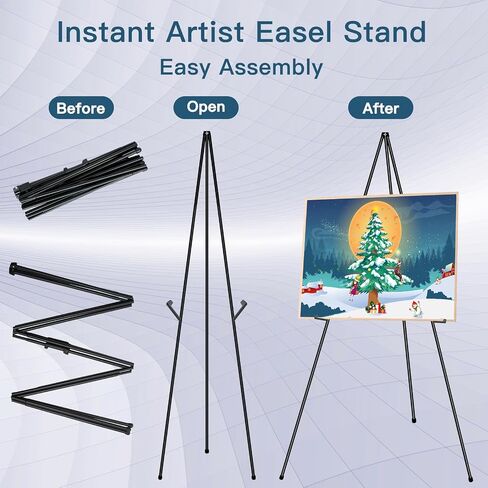 Easel Stand for Display, Easel Stand for Wedding Sign, 63" Folding Poster Easel, Floor Stand for Sign, Collapsable Portable Tripod, Art Poster Metal Stand for Display Show(1 Pack) in Saudi Arabia