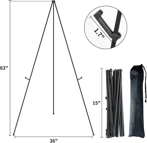 Easel Stand for Display, Easel Stand for Wedding Sign, 63" Folding Poster Easel, Floor Stand for Sign, Collapsable Portable Tripod, Art Poster Metal Stand for Display Show(1 Pack) in Saudi Arabia