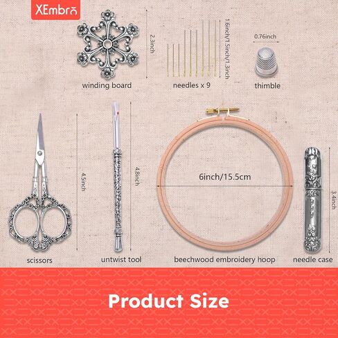 XEmbro Vintage Embroidery Scissors Set, Embroidery Accessories Box with Vintage Scissors and Beechwood Embroidery Hoop, European Style Embroidery Kit Gift for Cross Stitch and Needlework Lover in Kuwait