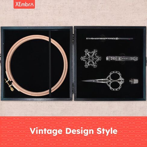 XEmbro Vintage Embroidery Scissors Set, Embroidery Accessories Box with Vintage Scissors and Beechwood Embroidery Hoop, European Style Embroidery Kit Gift for Cross Stitch and Needlework Lover in Kuwait