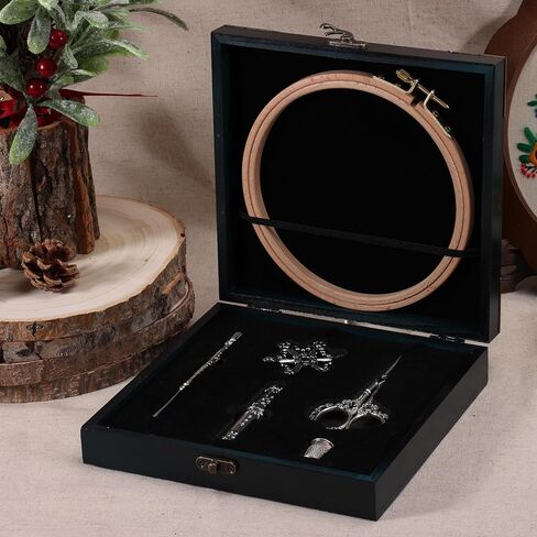 XEmbro Vintage Embroidery Scissors Set, Embroidery Accessories Box with Vintage Scissors and Beechwood Embroidery Hoop, European Style Embroidery Kit Gift for Cross Stitch and Needlework Lover in Kuwait